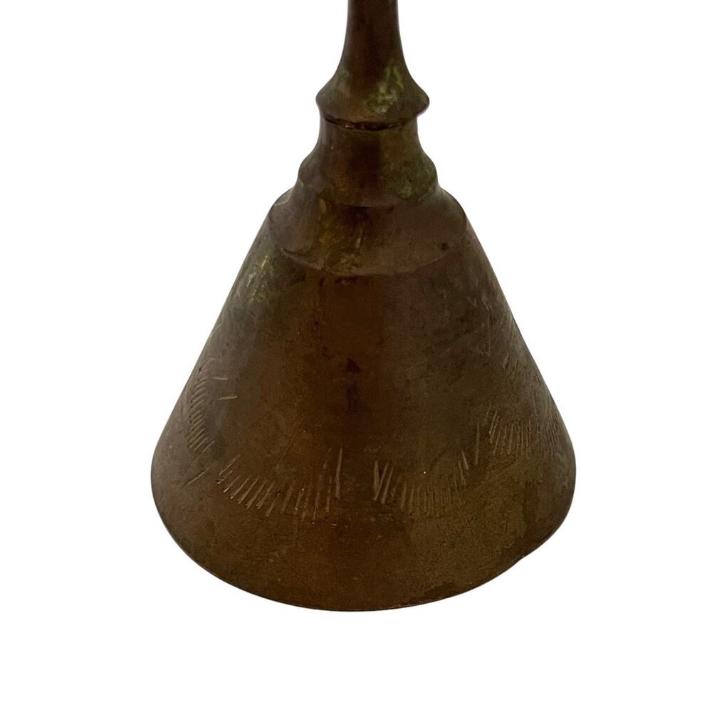 Vintage Etched Brass Hand Bell Ornate Design Small Dark Patina - Picture 2 of 8
